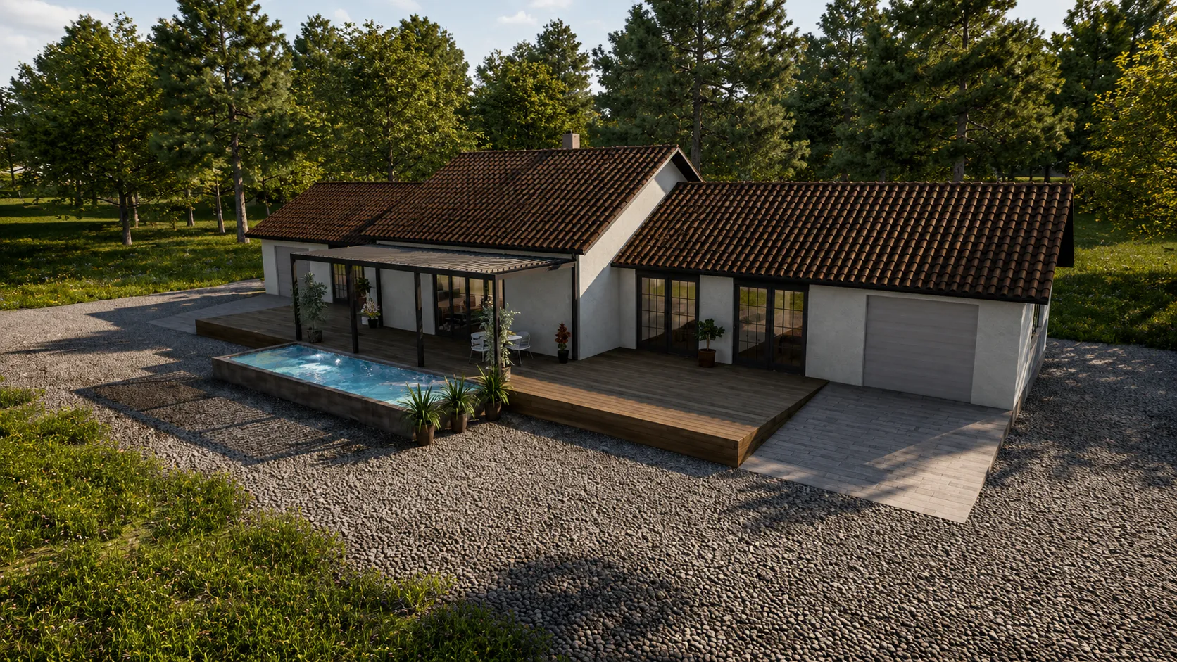 Madártávlati látványterv a wellness bővítésről és a környező parkról